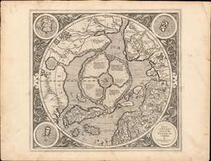 1595 First Edition Mercator Map of the Arctic (1st Map of the North Pole)