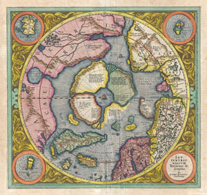 1606 Mercator Hondius Map of the Arctic (First Map of the North Pole)