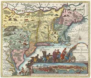 1777 Seutter / Lotter Map of the Northeast with a View of New York City