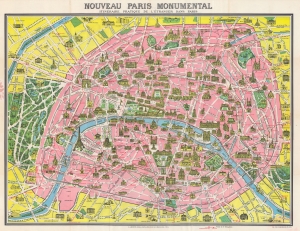 1948 Leconte Pictorial Map of Paris, France