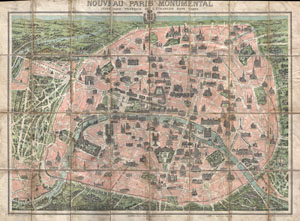 1900 Garnier Pocket Map or Plan of Paris, France ( Eiffel Tower and other Monuments )