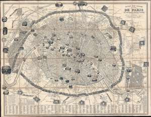 1849 Vuillemin Pictorial City Plan or Map of Paris, France