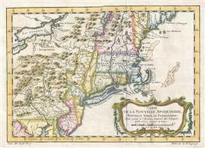1757 Bellin Map of New England (Massachusetts, New Jersey, New York)