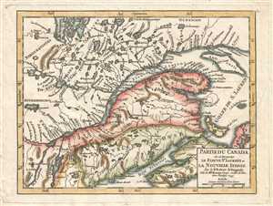 1749 Vaugondy Map of Quebec, New Brunswick, and New England
