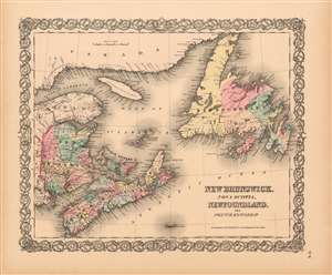 1855 Colton Map of New Brunswick, Nova Scotia, Newfoundland Price Edward Island