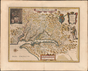 1635 Blaeu Map of Virginia and the Chesapeake (Hondius / Smith)