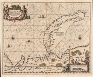 1650 Jansson Map of Novaya Zemlya, Russian Arctic