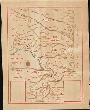 1929 Lithograph of a 18th Century Manuscript Map of Nuevo Santander, Mexico