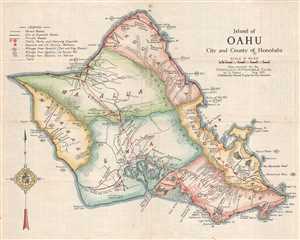 1921 Matsu Road Map of Oahu, Hawaii
