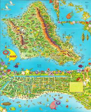 1956 Bloodgood Pictorial Map of Oahu and Waikiki Beach, Hawaii
