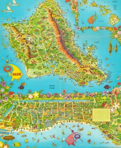 1956 Bloodgood Pictorial Map of Oahu and Waikiki Beach, Hawaii