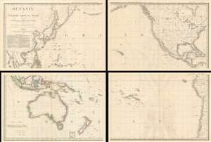 1814 Brue Wall Map of the Pacific w/ Australia, North America, East Asia