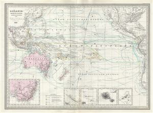 1860 Dufour Map of Australia, Polynesia and the Pacific Ocean