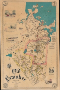 1940 Chisholm Pictorial Map of Braintree and Quincy, Massachusetts