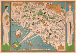 1929 Goodwin Art Deco Pictorial Map of Orange County, Los Angeles, California