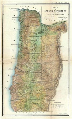 1856 Public Survey Land Office Map of Oregon