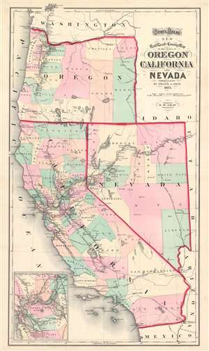 1873 Gray Map of California, Nevada, and Oregon