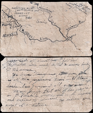 1851 Mansucript Map and Journal Entry of Pioneers on the Oregon Trail