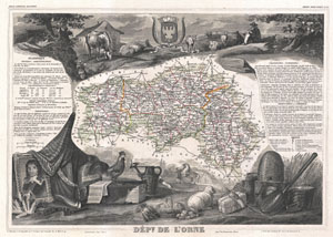 1852 Levasseur Map of the Department De L'Orne, France (Camembert Cheese)