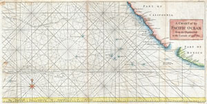 1748 Anson Map of Baja California and the Pacific w/ Trade Routes from Acapulco to Manila