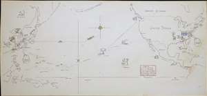 1947 Manuscript Pictorial World War II Route Map of the Pacific