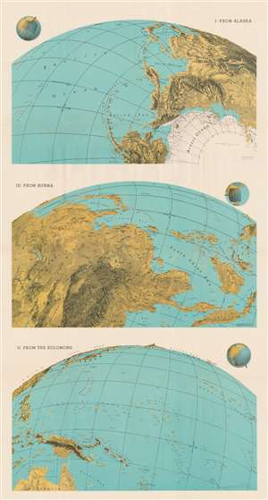 1943 Richard Edes Harrison Map of the Pacific From Three Perspectives