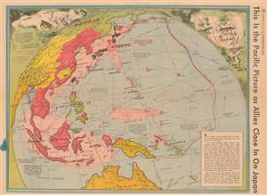 1945 Owens Map of the Pacific Ocean and the Pacific War During WWII