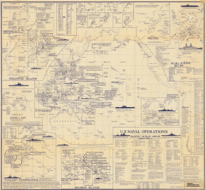 1995 Metzler Infographic Map of the Pacific Theater Naval Battles During World War II