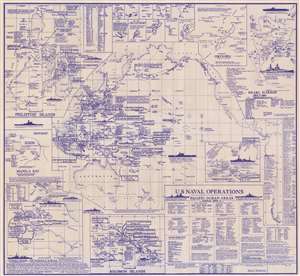 1995 Metzler Infographic Map of the Pacific Theater Naval Battles During World War II