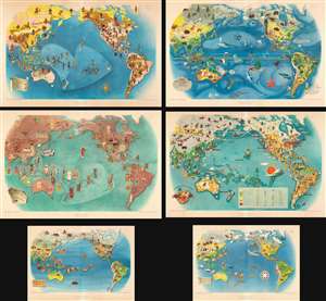 1943 Complete Set of Six Covarrubias Cultural Pictorial Maps of the Pacific Ocean Region