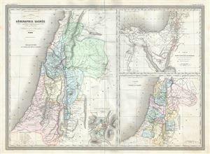 1860 Dufour Map of Palestine, Israel or Holy Land and Sinai w/ 12 Tribes