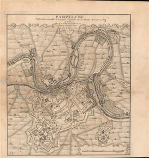 1719 De Fer / Coquart Map of Pamplona, Spain