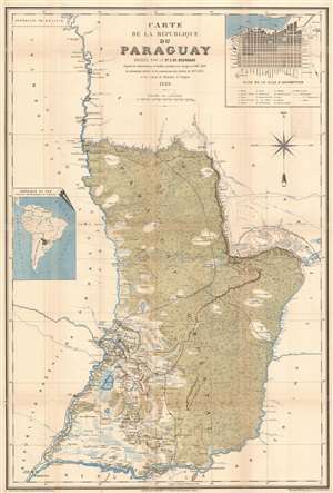 1889 Bourgade Map of Paraguay