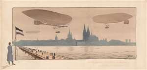 1909 Gamy / Montaut View of the Dirigibles Parceval and Gross, Cologne, Germany