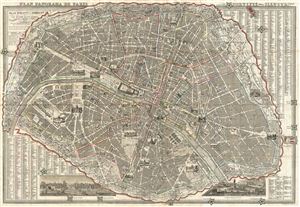 1857 Depot de Guerre Map of Paris, France and its Monuments