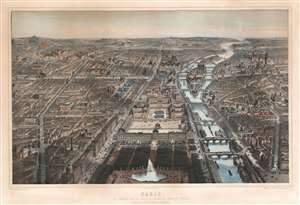 1867 Fichot Lithograph Large Format View Map of Paris, France
