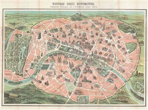 1878 Garnier Pictorial Map of Paris, France w/Monuments