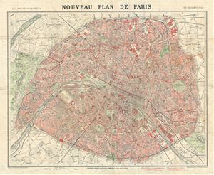 1908 Garnier Pocket Map or Plan of Paris, France showing Metro Lines