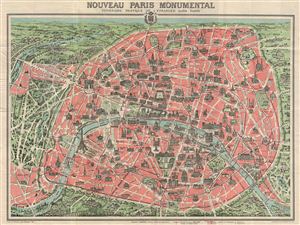 1928 Garnier Map of Paris showing Monuments