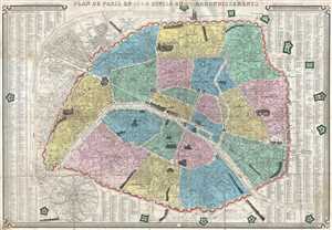1864 Henriot Pocket Map of Paris, France w/trains