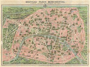 1937 A. Leconte Map of Paris, France w/ Monuments