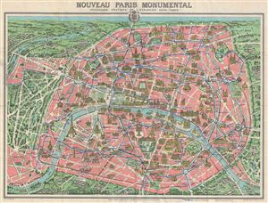 1928 A. Leconte Map of Paris France w/ Monuments