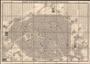 1844 Logerot Map of Paris w/ Vignettes and Fortifications