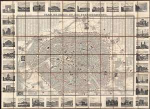 1844 Logerot Map of Paris w/ Vignettes and Fortifications