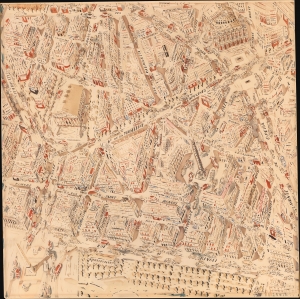 1930s Joseph Pinchon Watercolor Map of Paris, 1st and 2nd arrondissements.