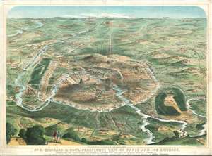 1870 Concanen Bird's-Eye View of Paris During the Franco-Prussian War