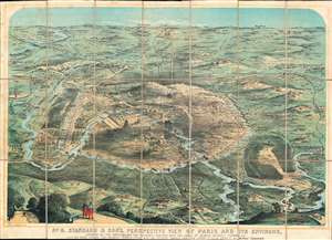 1870 Concanen Bird's-Eye View of Paris During the Franco-Prussian War