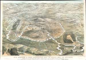 1870 Concanen Bird's-Eye View of Paris During the Franco-Prussian War