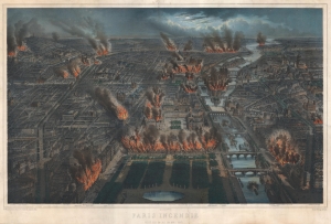 1871 Fichot Bird's Eye View of Paris Burning during the Paris Commune