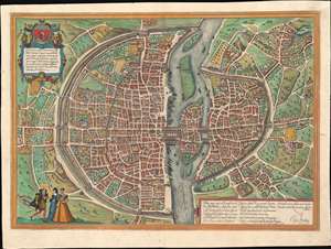 1572 Braun and Hogenberg View / Map of Paris, France